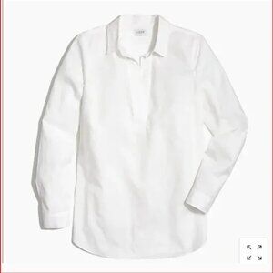 NWT. J. Crew 100% Cotton High Low Popover White Tunic Top - M